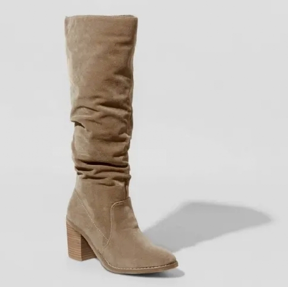 Universal Thread Shoes - Universal Thread Lainee Tall Taupe Beige Heeled Scrunch Knee High Boots